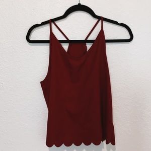 Red Shein In Scallop tank top
